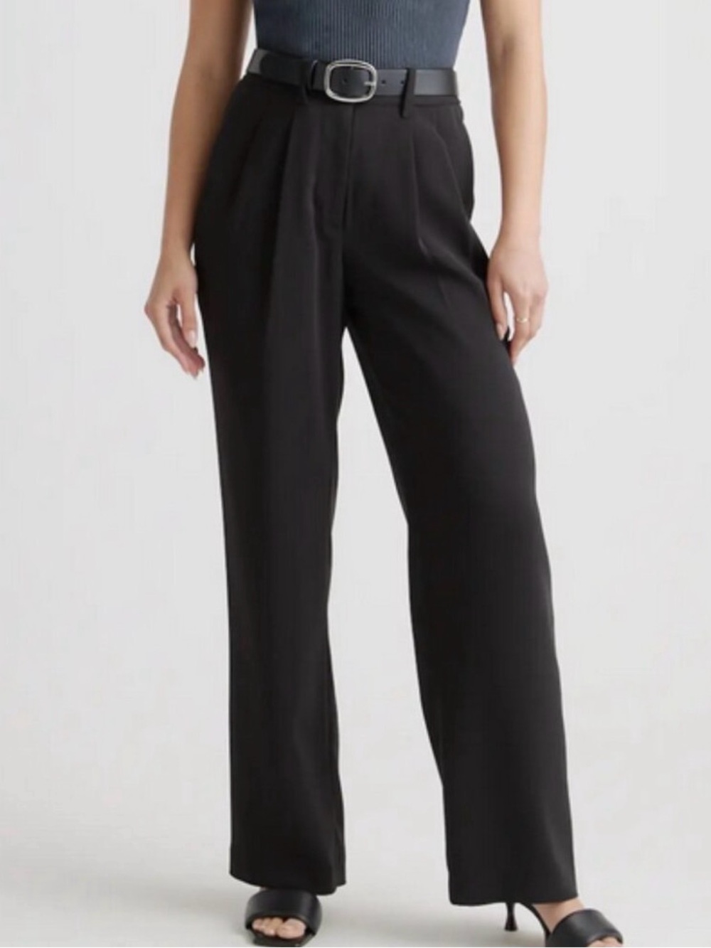 Quince Stretch Crepe Black Pleated Wide Leg Pants